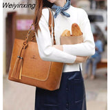 Weiyinxing Capacity Causal Shoulder Bags for Women 2023 Fall Leather Fringe Purse Handbags Retro Tassel Shopper Tote