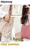Weiyinxing Double-sided Women Shoulder Bag Retro Plaid Floral Stitching Ladies Canvas Shopping Bag Large Capacity Girl Tote Handbags