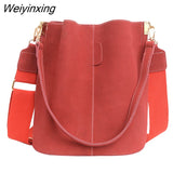 Weiyinxing Bucket Bag Women Nubuck Leather Shoulder Bag Large Capacity Crossbody Bag 2023 Fashion Lady Handle Bag Wild Bag 911
