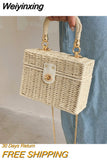 Weiyinxing Women's Fashion Chain Box Crossbody Bag Rattan Straw Woven Shoulder Bag Female Summer Beach Bag Portable Small Handbag Purse bag