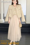 Weiyinxing Quality French Vintage Small Fragrance Two Piece Sets Women Outfits Luxury Short Jacket Coat + Sling Sexy Long Dress Suits