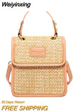 Weiyinxing Vertical Square Braided Bag Simple Design Handwoven Ladies Handbag Pu Stitching Messenger Bag 2023 Summer Beach Straw Bag