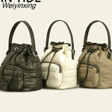 Weiyinxing Nylon Padded Bucket Bag Designer Quilted Women Shoulder Bags Luxury Down Cotton Lady Handbags Casual Winter Tote Bag New