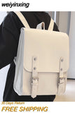 weiyinxing New PU Nyoln Women Backpack Men Cool Belt Buckle Travel Bag Fashion Square Schoolbag Unisex Small Bookbag Boy Girl Cute