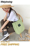 Weiyinxing Plaid Women Canvas Shopping Bags Female Thin Strap Cloth Handbags Student Girls Travel Casual Tote Large Shoulder Bag