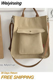 Weiyinxing Corduroy Shoulder Bag Women Vintage Shopping Bags Zipper Girls Student Bookbag Handbags Casual Tote With Outside Pocket