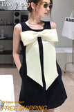 Weiyinxing Elegant Fashion Small Fragrant Sleeveless Big Bow Summer Dress For Women 2023 Korean Office Lady Formal Mini Dresses Robe