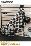Weiyinxing Style Dark Wind Chessboard Checker Work Clothes Chest Bag Female Korean Versatile Messenger Bag Girl Waist Bag Trend