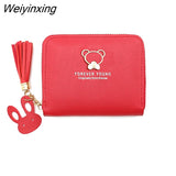 Weiyinxing Bear Decoration Women's Wallet New Fashion Short Coin Purse Card Holder Small Ladies Wallet Female Hasp Mini Clutch