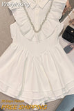 Weiyinxing Sweet Sleeveless Ruffles Slim Waist Summer Dress Women 2023 French Luxury Diamonds Cake Short Dresses Vestido Feminino