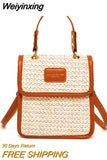 Weiyinxing Vertical Square Braided Bag Simple Design Handwoven Ladies Handbag Pu Stitching Messenger Bag 2023 Summer Beach Straw Bag
