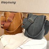 Weiyinxing Bucket Bag Women Nubuck Leather Shoulder Bag Large Capacity Crossbody Bag 2023 Fashion Lady Handle Bag Wild Bag