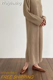 Weiyinxing Winter Loose Knitted Straight Dress 2023 New Thick Long Sleeve V-Neck Solid Office Ladies Casual Long Sweater Dress T179