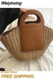Weiyinxing Ladies Basket Shopper Bag Beach Straw Bag Summer Woven Travel Handbag For Women Luxury Design Underarm Shoulder Bags