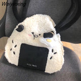 Weiyinxing Winter Japanese Cute Plush Corduroy Fashion Sushi Rice Ball Messenger Bag Women Bag Tote Bag Purses Handbags