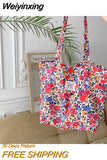 Weiyinxing New Style Fashion Vintage Floral Canvas Shoulder Bag for Women Simple Hanbag Large Casual Capacity Shopper Tote Bags