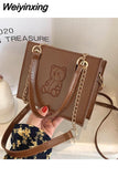 Weiyinxing Womens Square Shoulder Bag Cute Bear Embroidery Solid Color Bolsas Purses and Handbags Pu Leather Female Girl Crossbody Bag