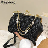 Weiyinxing women's bag 2023 trend Vintage crossbosy bag pleated luxury designer handbag for women pearl chain totes bags for women