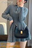 Weiyinxing autumn winter Knitted Two Piece Set For Women Pullover Tops + Pleated Skirt Sets Elegant Sweater 2 piece sets women outfit