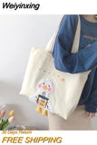 Weiyinxing Duck Embroidery Canvas Tote Bag 2023 New Soft Large Shoulder Work Bags Handbag for Women And Girl Shopping Bags