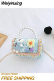 Weiyinxing Design Baby Girls Shoulder Bag Fashion Princess Pearl Handbags Coin Purse Cute Bear Children' Small Square Messenger Bags