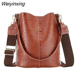 Weiyinxing Pattern Bucket Bag For Women Vintage Shoulder Bag Big Capacity Crossbody Bag Elegant Shopping Handbag Purse