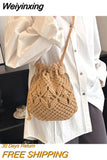 Weiyinxing Luxury Designer Brand Straw Woven Shoulder Crossbody Bucket Bag 2023 New Fashion Casual Summer Travel Beach Women Trendy