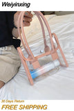 Weiyinxing Bags Women Summer Designed Patchwork PVC Portable Simple Student Travel Jelly Bag PU Handle All-match Beach Totes