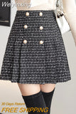 Weiyinxing Buttons Plaid Tweed Mini Skirts Women High Waist Vintage Plaid Woolen Skirt Pleated Shorts Skirt Zipper Harajuku M192