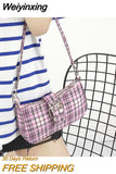 Weiyinxing Shoulder Underarm Bags for Women Fashion Ladies Simple Plaid Purse Handbags Retro Girls Messenger Bag Sac A Main Femme