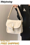 Weiyinxing Corduroy Women Purse Shoulder Bags Solid Color Ladies Winter Furry Crossbody Bags Casual Plush Female Tote Handbags