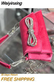 Weiyinxing Diamonds Bow Women Handbags Designer Satin Shoulder Crossbody Bags Luxury Shinny Evening Bag Elegant Party Small Purses