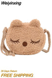 Weiyinxing Cute Children's Crossbody Bags Soft Plush Cat Kindergarten Girls Shoulder Bag Lovely Baby Kids Mini Coin Purse Handbags