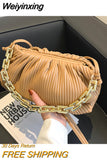 Weiyinxing 2023 Women Pleated Underarm Shoulder Bag Stripe Gold Chains Totes Handbag Versatile Simple Fashion Bag Dumpling Handbag Sac