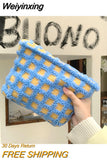 Weiyinxing Color Women's Small Storage Bag Retro Plaid Ladies Plush Clutch Handbag Wallet Casual Daily Female Purse Shopping Bags