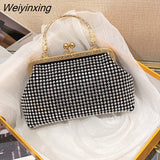 Weiyinxing Crossbody Bag Women's Metal Frame Bag with Diamonds Shining Handbag Purse Party Clutch Bag Female Shoulder Evening Bag