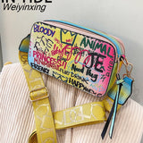 Weiyinxing YIDE New Graffiti Design Small PU Leather Crossbody Shoulder Bags for Women 2023 Lady Trendy Travel Branded Handbags Purses