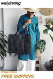 weiyinxing Tassel Large Tote Bag Designer Straw Women Handbags Handmade Woven Summer Beach Bag Big Holiday See Purses Bohemian 2023