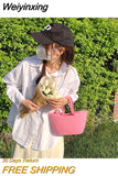 Weiyinxing Summer Straw Shoulder Bags For Women Handmade cotton rope Beach Bags Raffia Rattan Woven Handbags Vacation Shopping Bags