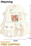 Weiyinxing Aesthetic Women Backpack School Bag for Teen Girls Japanese Korean Rucksack Student Bookbags with Cute Accessor Mochila