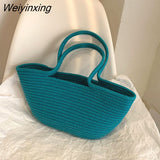 Weiyinxing Straw Bag for Women 2023 Trend Cotton Rope Designer Purses and Handbags Girls Casual Open Weave Beach Carrycot Totes Bags