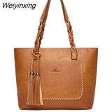 Weiyinxing Capacity Causal Shoulder Bags for Women 2023 Fall Leather Fringe Purse Handbags Retro Tassel Shopper Tote