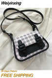 Weiyinxing New Fashion Women Plaid Shoulder Bag Trendy Plaid PU Leather Crossbody Bag Casual Travel Handbag Luxury Designer Lady Bags