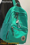 Weiyinxing Solid Color Fashion School Bag College Student Women Backpack Trendy Travel Lady Laptop Cute Backpack Green New Female Bag
