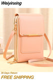 Weiyinxing Leather Female Shoulder Bag Double Zipper Women Messenger Bag Portable with Card Slot Smooth Phone Case for Shopping Trip
