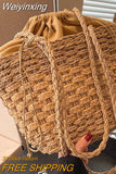 Weiyinxing Straw Bucket Bag For Women 2023 Summer Trendy Weave Brand Beach Basket Top Handle Handbags Fashion Simple Shoulder Bags Tote