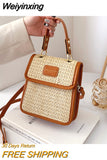 Weiyinxing Vertical Square Braided Bag Simple Design Handwoven Ladies Handbag Pu Stitching Messenger Bag 2023 Summer Beach Straw Bag