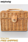weiyinxing Rattan Box Straw Bags Wicker Woven Women Handbags Handmade Shoulder Crossbody Bags Summer Beach Small Purses Famade Bag