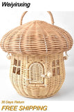 Weiyinxing Rattan Mushroom Basket Bag Designer Wicker Woven Women Handbags Lovely Summer Beach Straw Bag Bali Holiday Box Purses