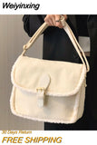 Weiyinxing Corduroy Women Purse Shoulder Bags Solid Color Ladies Winter Furry Crossbody Bags Casual Plush Female Tote Handbags
